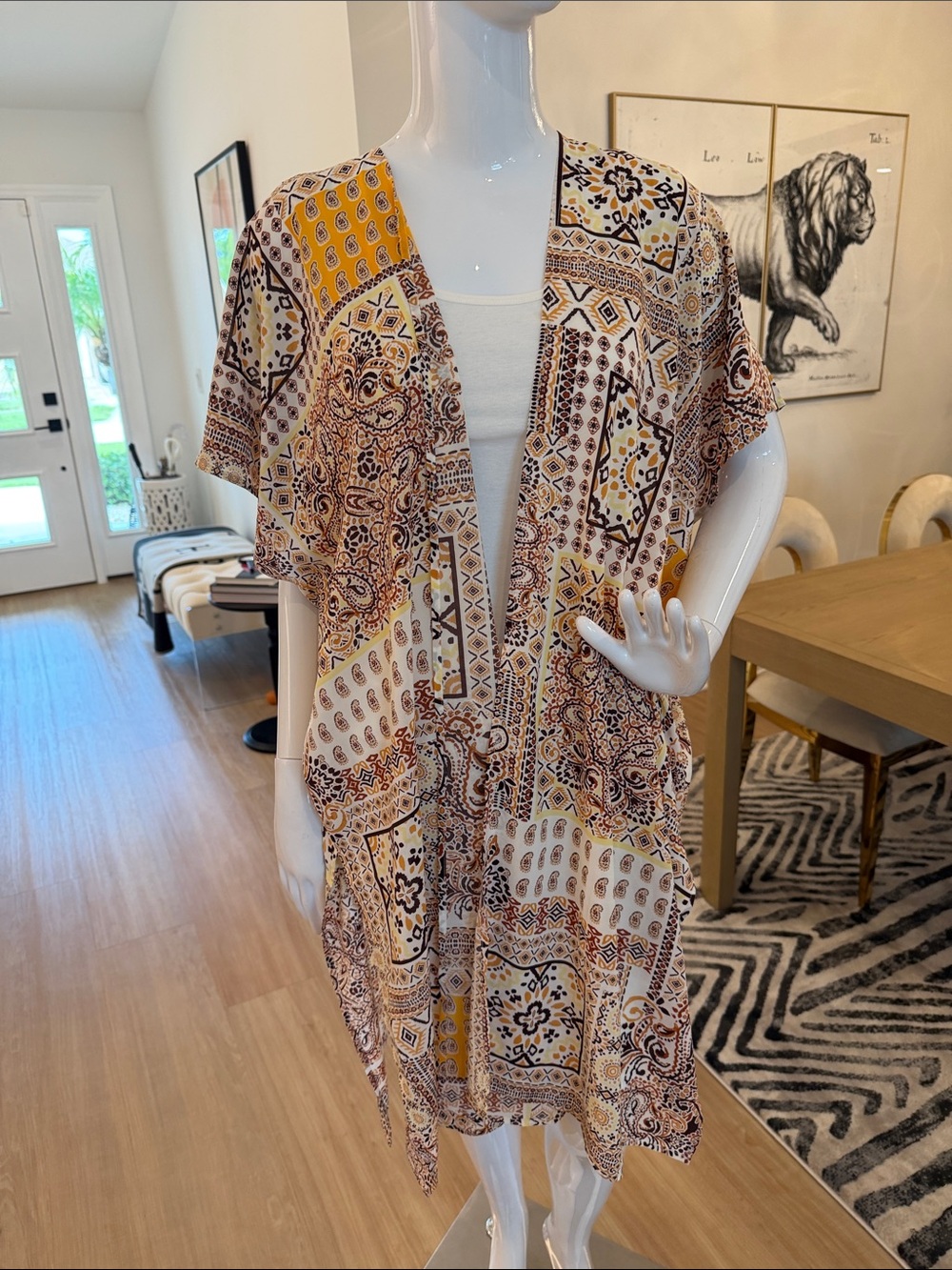 IMAN Cream, Mustard & Brown Patchwork Print Kimono